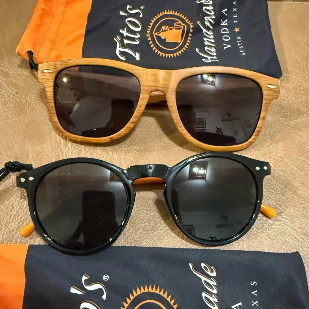 Tito's Handmade Vodka Sunglasses Lot 2 Pair Wood Grain Black Promo Shades